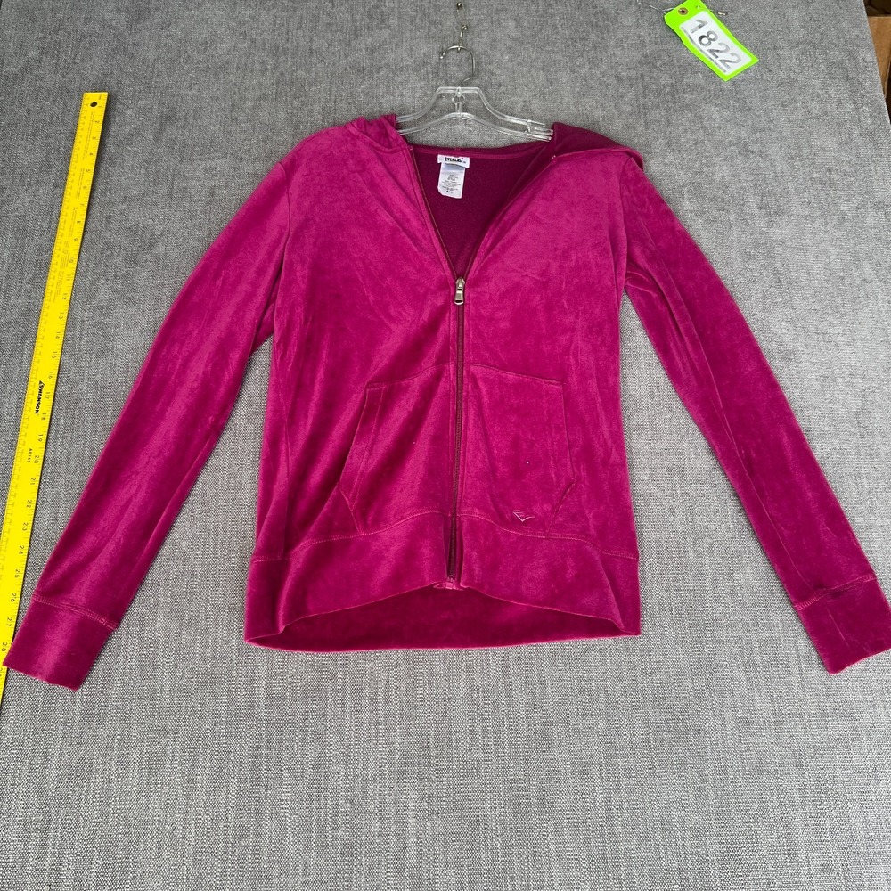 Everlast Hoodie Womens Small Pink Soft Velour Long Sleeve Ribbed Trim Full Zip